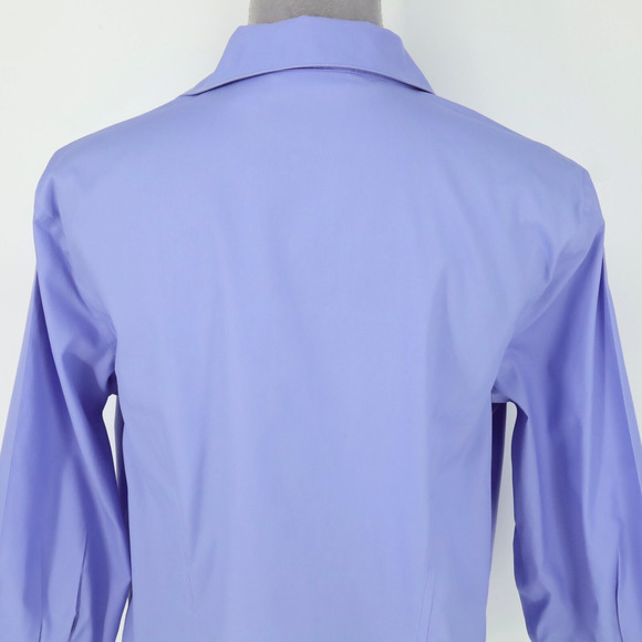 Chicos Top 2 Womens Large 12 Blue Cotton Blouse No Iron Button Up Office Career - Picture 9 of 13